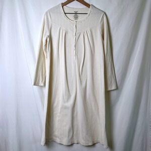 Simply Basic Womens Cable Knit Lace Trim Traditional Nightgown Size L Tusk Cream
